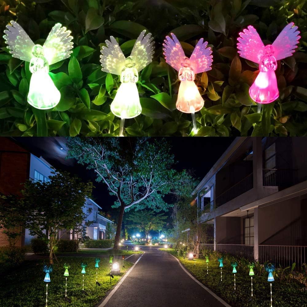 2Pcs Solar Garden Lights,Crystal Angel Stake Light Color Changing Decorative Landscape Lighting LED Solar Powered Garden Light Decoration for Patio
