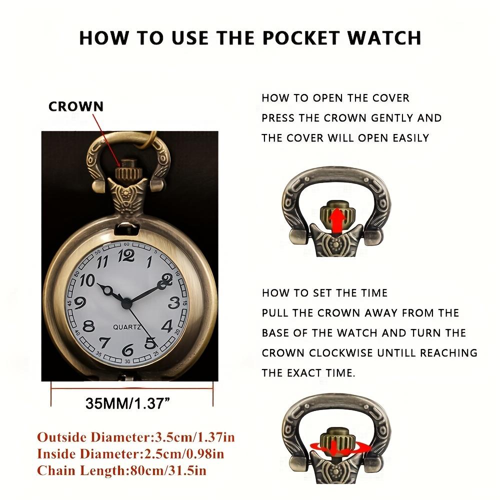 Vintage Bronze American Flag Design with Eagle Mini Pocket Watch Necklace - Steel Quartz Movement, Non-Waterproof Watch for Men