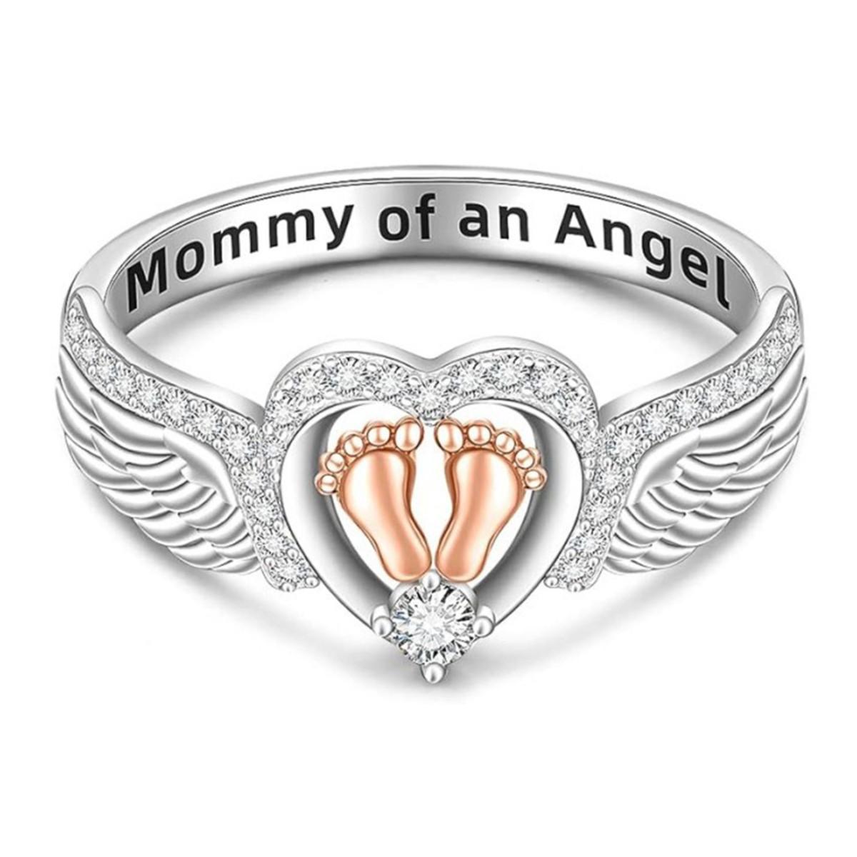 Creative Mom Angel Ring with Wings and Heart Engraved Mom of an Angel no. 5