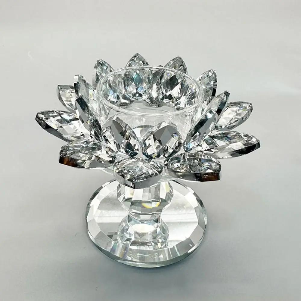 Heller Kristall-Lotuskandelaber Langlebig Elegant Klar Blume Teelichthalter Flacher Boden Anti-Rutsch Glas Kerzenständer Party