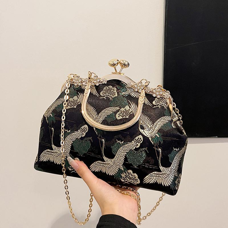 Borsa a Mano Ricamata di Lusso da Donna Borsa a Spalla con Bordi Metallici Vintage con Tracolla Regolabile Pochette da Sera Borsa Regalo