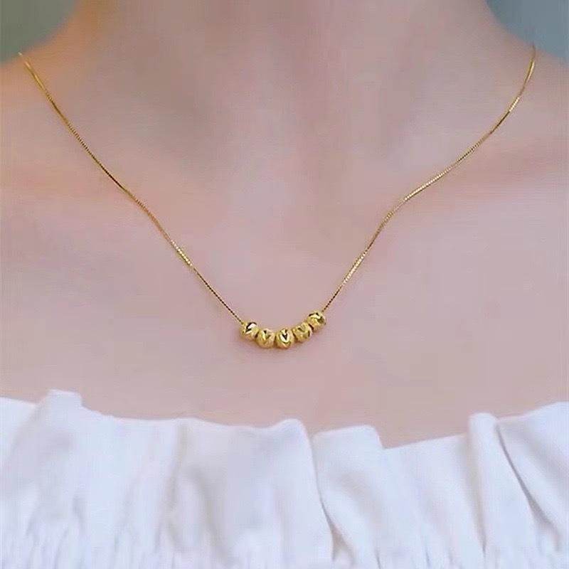 Wufu Linmen Engraved Love Transfer Bead Necklace Female Ins Style Niche Simple Light Luxury Pendant Collarbone Chain