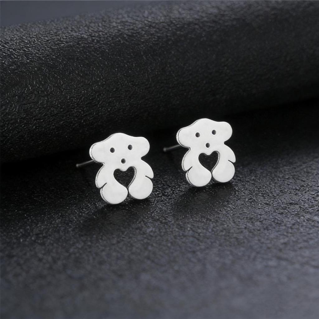 Cute Panda Pendant Necklace & Earrings Set - Teddy Heart Bear Clavicle Chain
