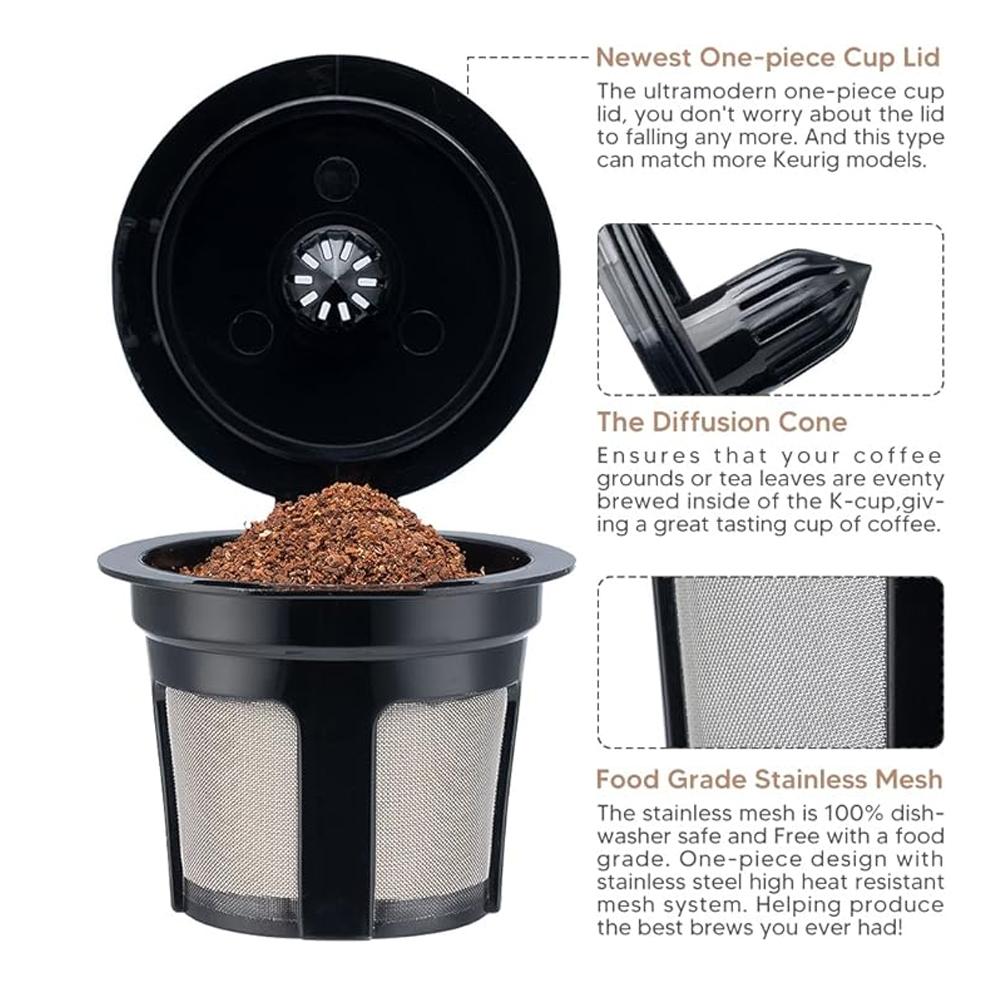 Reusable K Cups 6 Pack Coffee Filters Food Grade Stainless Steel Mesh Eco-Friendly Coffee Pods For Keurig 1.0 and 2.0 Brewers