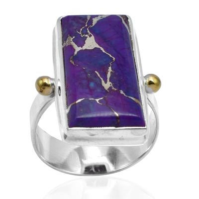Natural Purple Turquoise Gemstone 925 Sterling Silver Handmade Two Tone Ring For Women & Girls