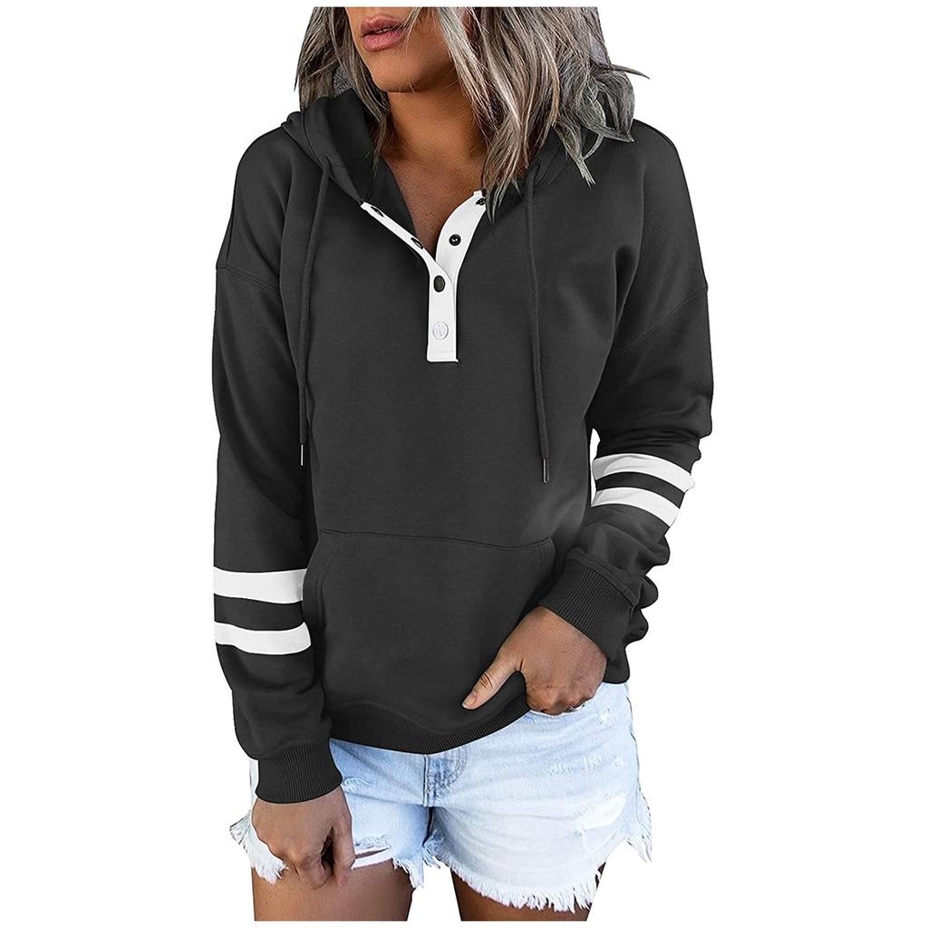 Women's Pullover Hoodies Tops Casual Button Down Long Sleeve Pocket Sweatshirts