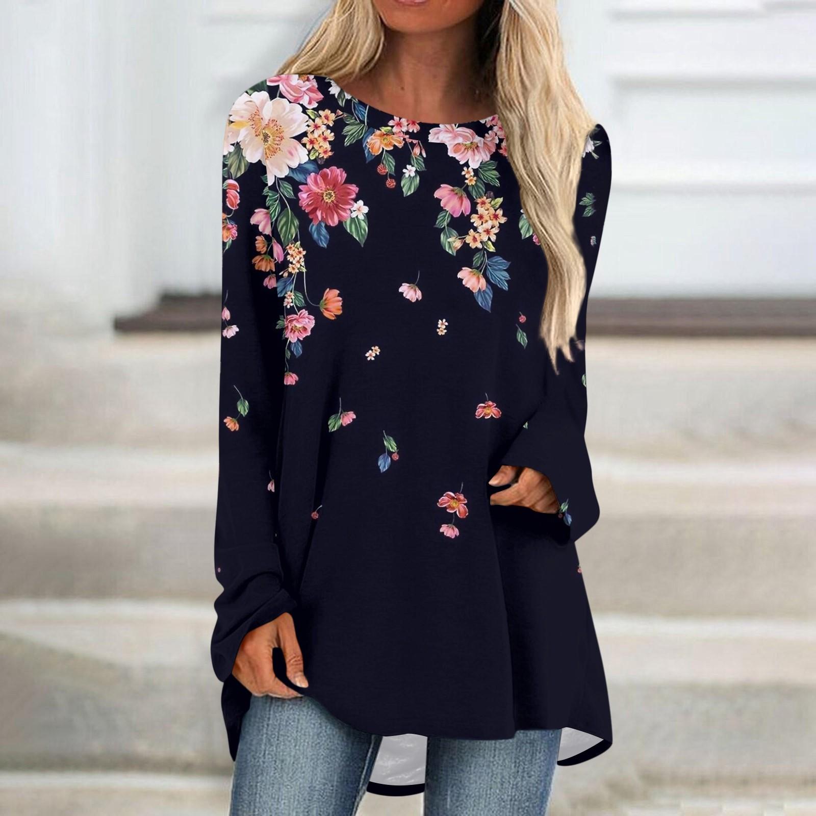 

Модная женская повседневная футболка больших размеров с длинными рукавами и круглым вырезом с принтом XL чёрный