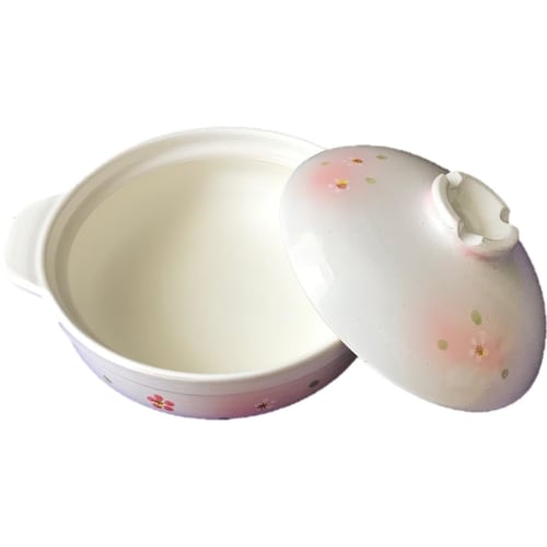 Ishigaki Earthenware Pot, No. 10, White and Pink, Size: Approx. 36.5cm Diameter x 30.5cm Depth x 18.5cm Height, Capacity: 4.5L, Flower Scent, Serves 5