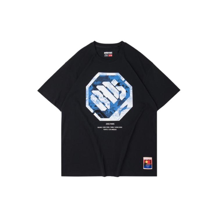 Li-Ning BADFIVE Loose Short Sleeve Tee Black Blue Men s AHSQ091-3 XL