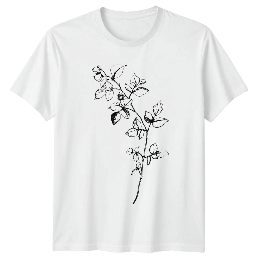 Minimalist Black White Botanical Art TShirt Nature Garden Sketch Plant Lover S