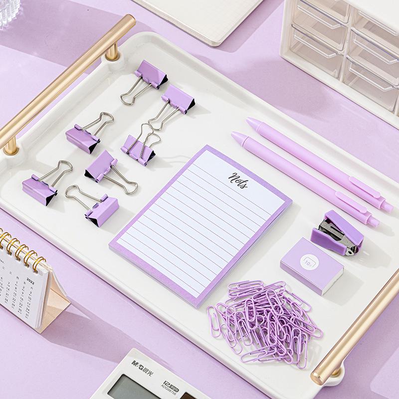 Macaron Color Mini Stapler Set with Paper Clips, Gel Pen & Binder Clips