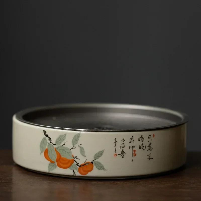 Round Ceramics Tea Tray Drainage Water Storage Tray Household Pot Bearing Teapot Teacup Mat Chinese Tea Set Decors Accessories