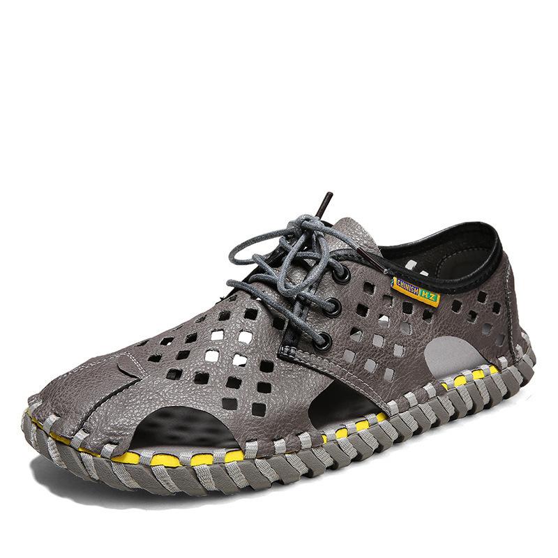 

2021 summer bag head sandals retro trend outdoor breathable beach men s shoes lightweight lace-up hole shoes 44 серый