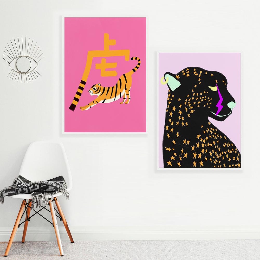 Black Spot Leopard Poster Pink Gesture Quote Art Wall Cavnaa Painiting Stripe Cartoon Abstract Blue Eye Picture Room Home Decor