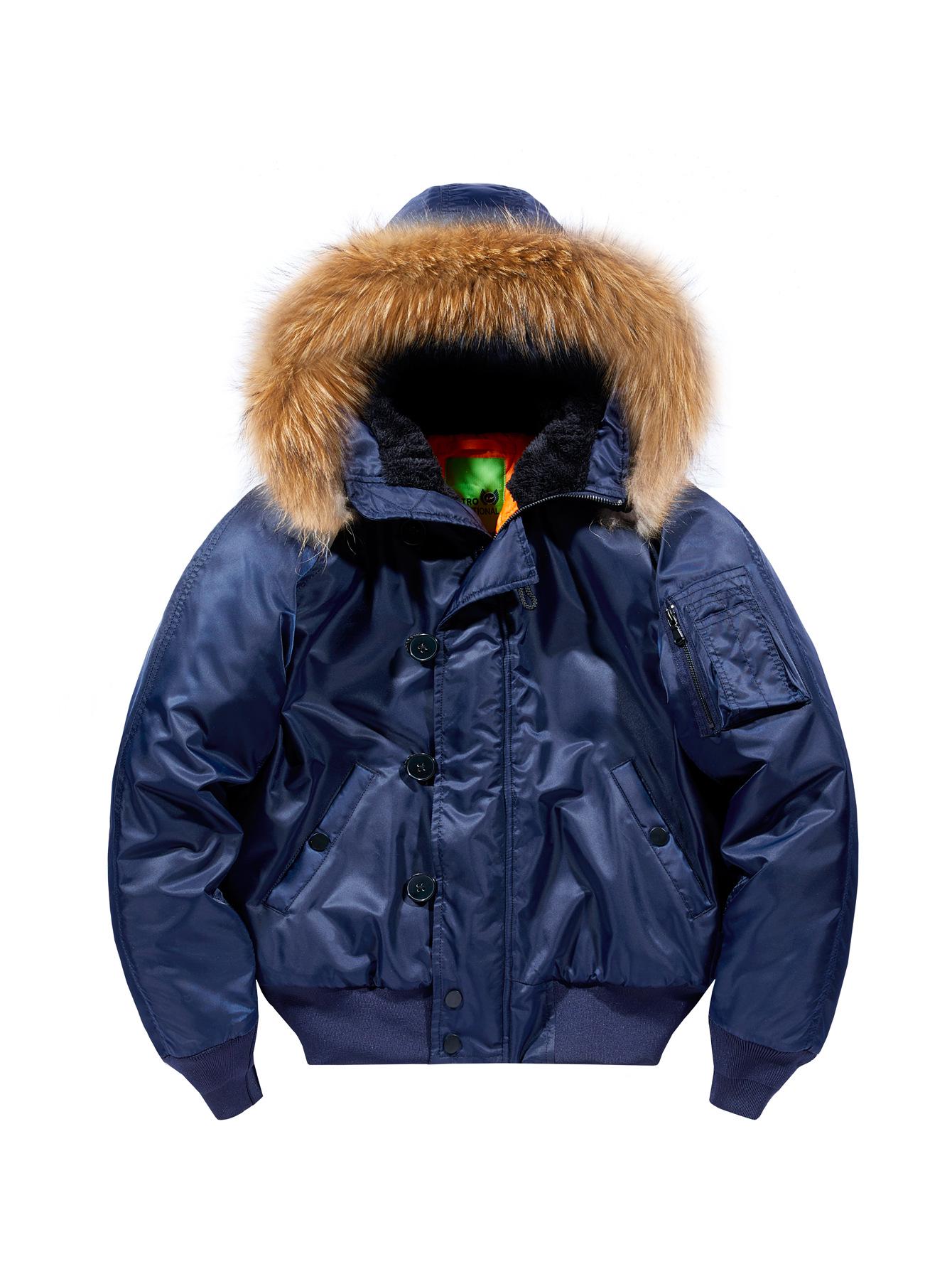 

Зимова бавовняна куртка-комбінезон M65 з капюшоном та знімним хутряним коміром 3XL темно-синього кольору