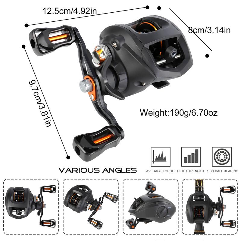 Baitcasting Fishing Reels 10+1BB 6.3:1 GR Casting Fishing Reel for Travel Bass Lure Fishing Reel
