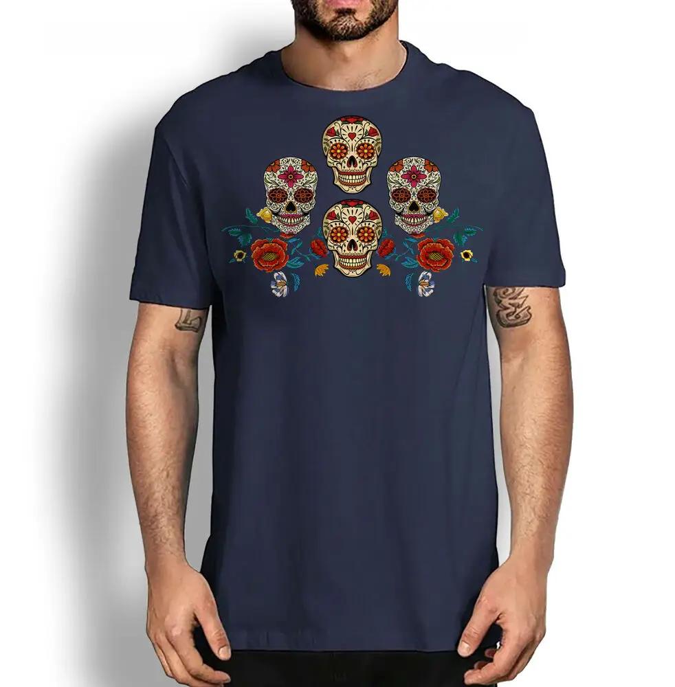 Day of Dead Floral Sugar Skulls Cotton Tee T Shirts Dia De Los Muertos Mens and Womens Graphic Tshirts Y2k Clothes Streetwear