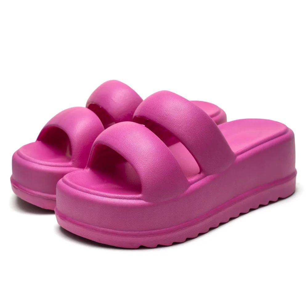 Fashion 2024 New Summer Women Fashion Thick Bottom High Heel Flip Flops Women Outer Wear Outdoor Beach Small High-Grade Casual Sandals