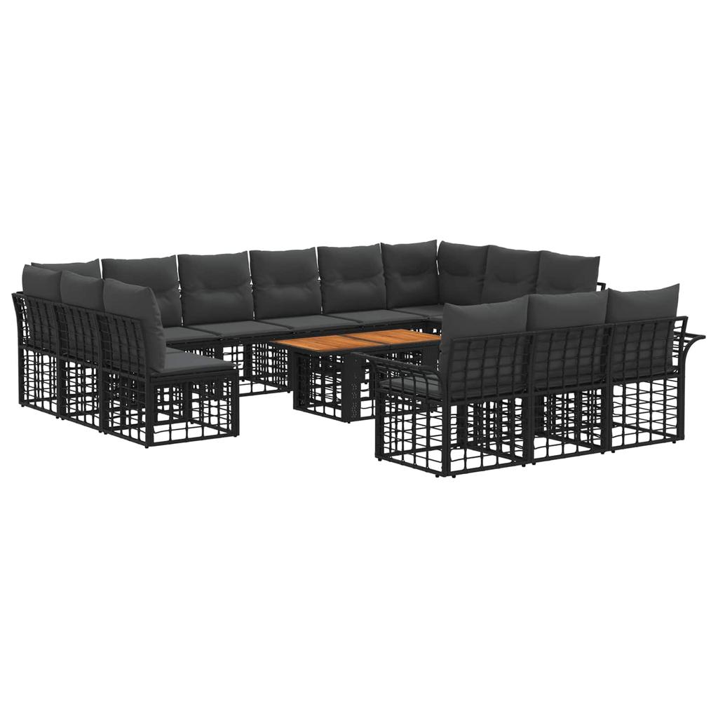 Garden Sofa Set 14 Pieces Black and Dark Grey Poly Rattan