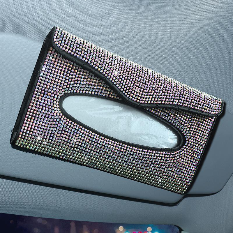 Diamond Crystal Car Tissue Box Holder High-end Luxury Sun Visor Multicolor Paper Box Bling Auto Interior Storage Car Acessories