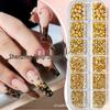 12-Grid Gold Half-Pearl Nail Art Decorations - Mixed Sizes