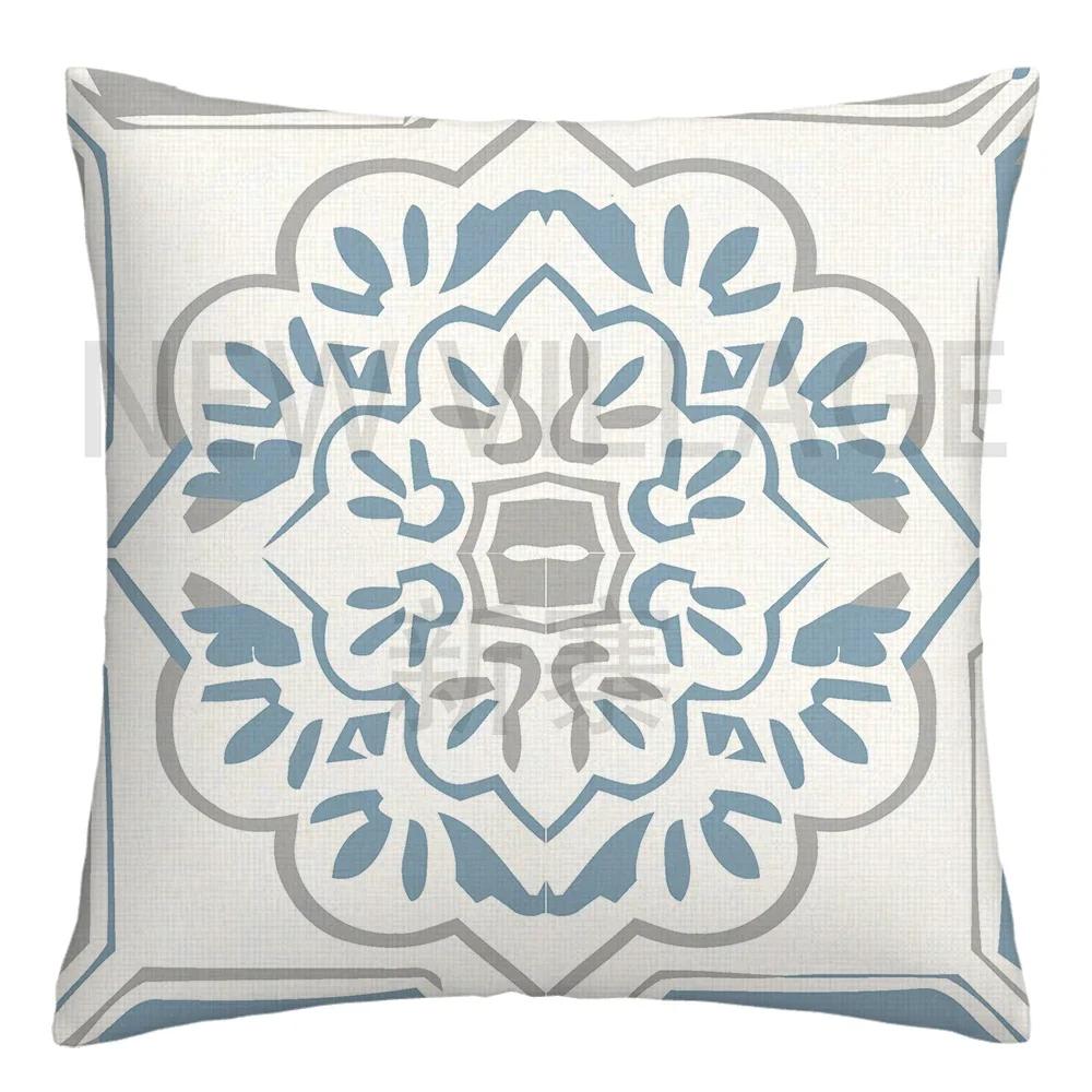 Federa cuscino geometrica lino blu lago bianco fodera cuscino divano decorazione casa può essere personalizzata per te 40x40 45x45 50x50 60x60