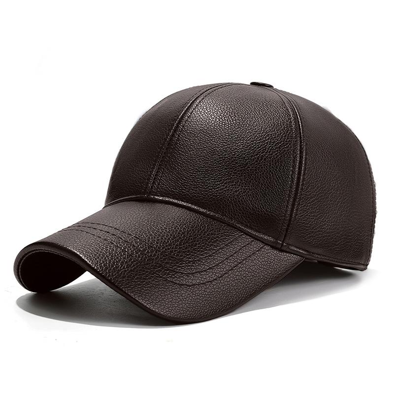 Spring And Autumn Outdoor Leisure Solid Color Leather Baseball Cap With Fleece Windproof And Warmth For Middle-Aged And Elderly