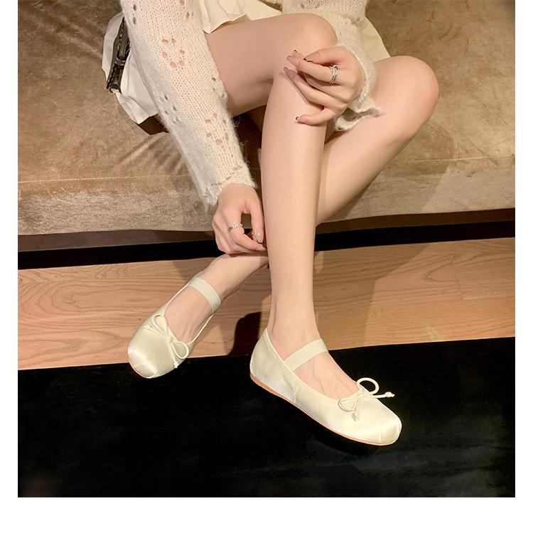 Sheepskin version~ Genuine leather soft-soled ballet style flat shoes women's spring French bow light mouth Mary Jane single shoes ladyshoes