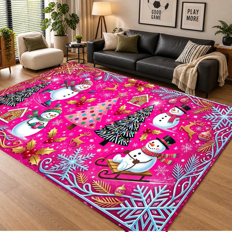 Christmas Theme Floor Carpet, Soft Area Rug, Xmas Indoor Home Holiday Decoration