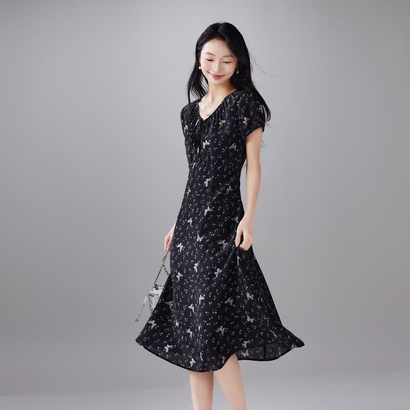 SOFSIL French V-Neck Floral Silk Midi Dress L