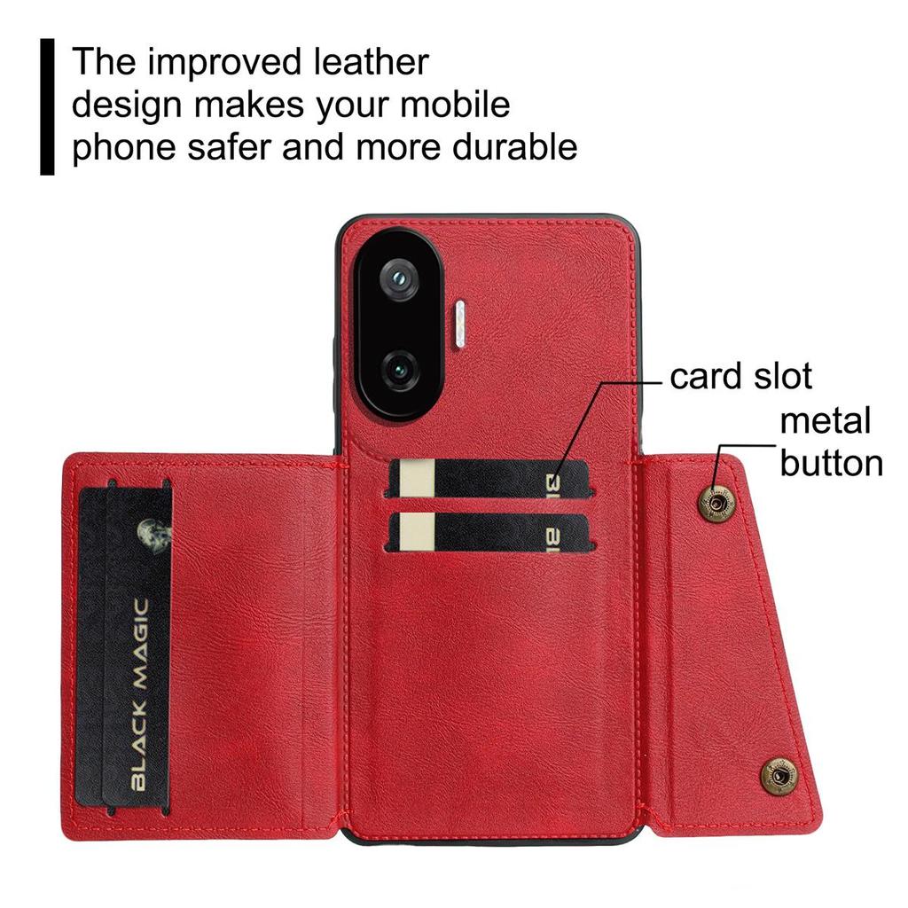 Vintage Leather Card Holder Phone Case for Xiaomi Poco F7 Card Pockets Dual Snap Buttons Flip Wallet Shell