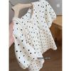 Women's Polka Dot Lace Trim Blouse Puff Short Sleeve Loose Fit Casual Summer Top