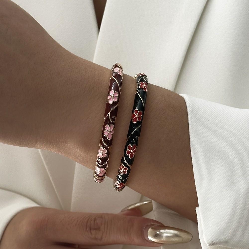 Romantic Enamel Flower Bracelet Vintage Chinese Cloisonne Bracelet  for Women
