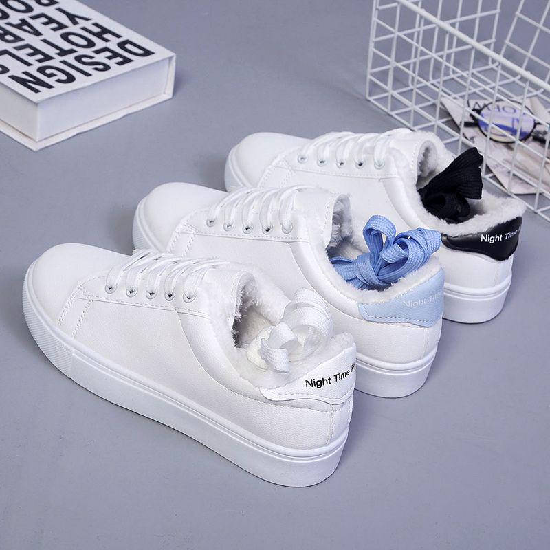 Women's Fleece-Lined White Winter Sneakers, 2025 Korean Style Casual Flats.