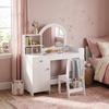Children's Dressing Table with Stool and LED Mirror, for Ages 3-8, 88.6 x 38.8 x 96.9 cm, White
