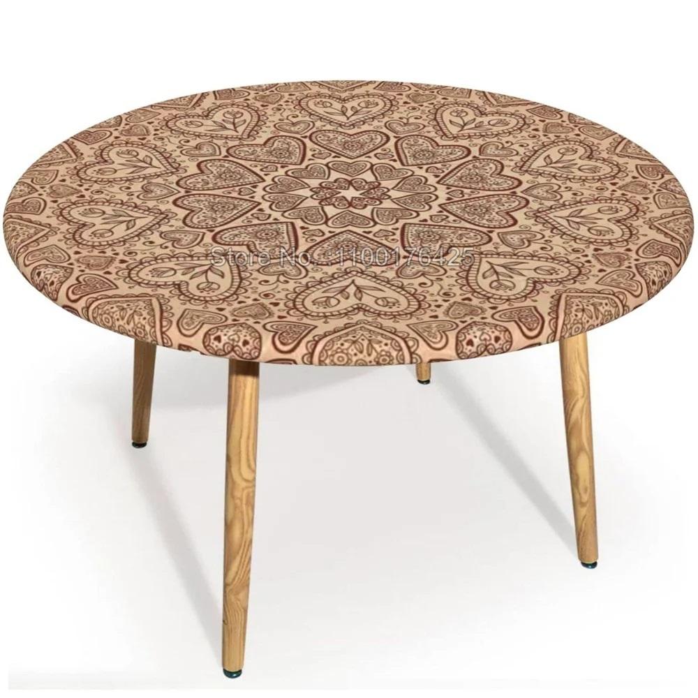 Boho Mandala Ronde Strakke Tafelkleed Waterdicht Elastische Randhoes voor Binnen Buiten Eettafel Decoratie Suitable 60cm(24in)