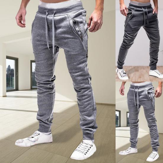 Herren Kordelzug Reißverschlusstaschen Knöchelbund Sweatpants Sporthose Skinny Hose