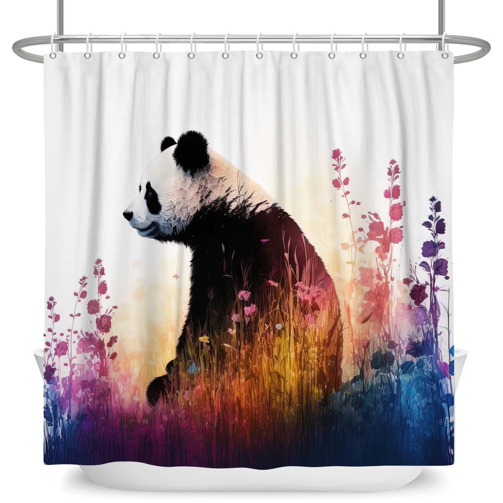 Animal Panda Cartoon Funny Shower Curtains Waterproof Polyester Green Bamboo Plants Printing Shower Curtain for Bathroom Decor