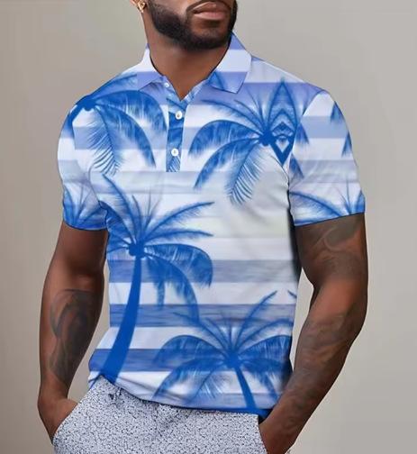 Men's Tropical Leaf Printed Polo Shirt 3D Printed Hawaiian Shirt Street Summer Clothing Short Sleeve Casual Polo Shirt