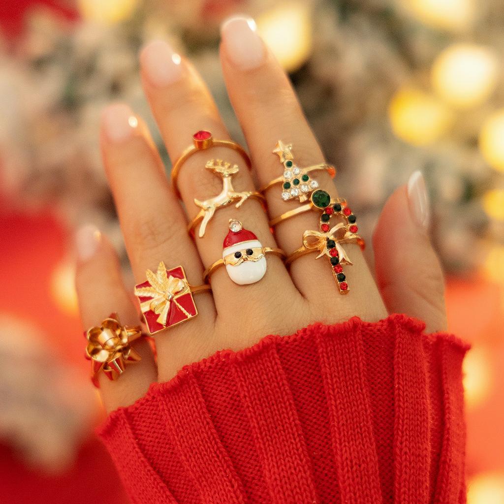 Christmas Candy Elk Ring, Colorful Holiday Santa Jewelry Gift Ring Set