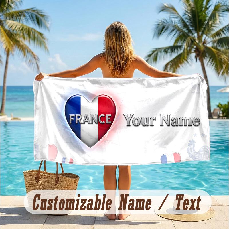 Custom Text Beach Towel, Soft Absorbent Swimming Multi-use TowelFrance national football team