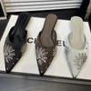 Women's Baotou Half Slippers Luxury Crystal Mules Slippers Fashion Pointed Flat Slippers Elegant Party Slides Women Casual Flats