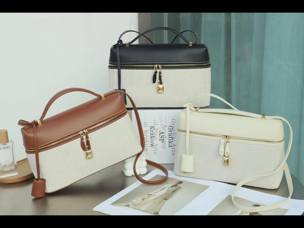 LP27 Women's Large Capacity Genuine Leather & Canvas Handbag - Versatile Messenger & Lunch Bag