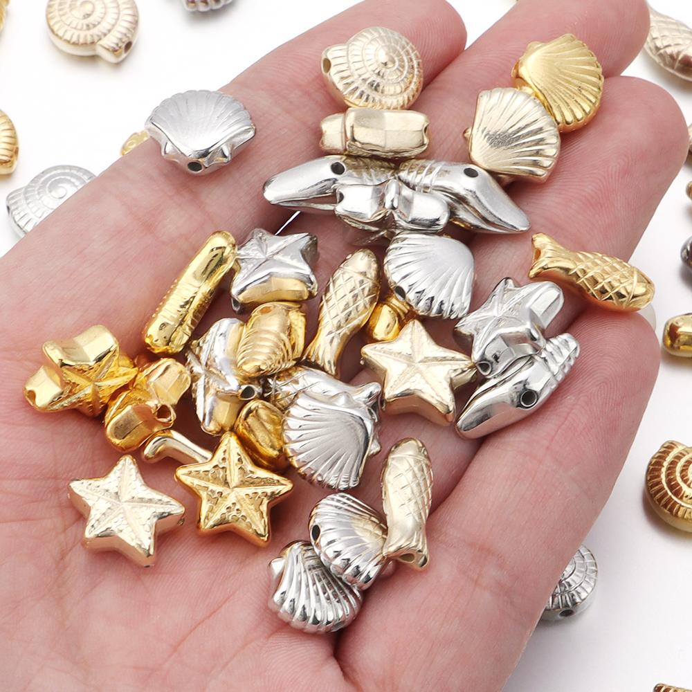 Apx 65pcs/lot CCB Ocean Series Beads Gold Color Conch Fish Charm Bead for DIY Necklace Bracelet Jewelry Making Findings