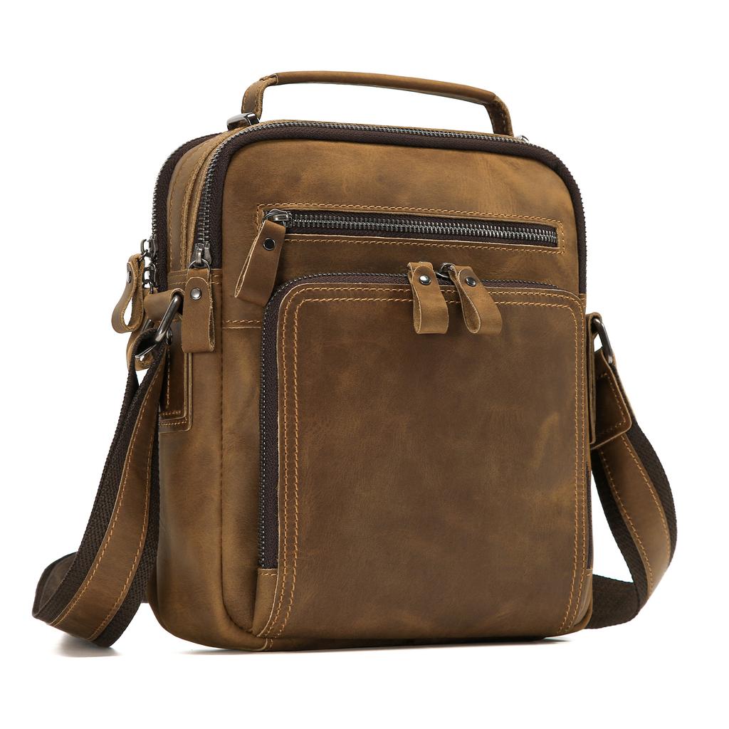 Men's Shoulder Leather Bag, Retro Crazy Horse Leather Messenger Bag, Casual Large-capacity Backpack, High-end Leather Men's Bag