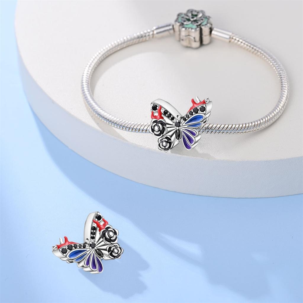 Original Charms Copper Blue Butterfly Beads Fit Bracelet Women Jewelry Making Diy Gift