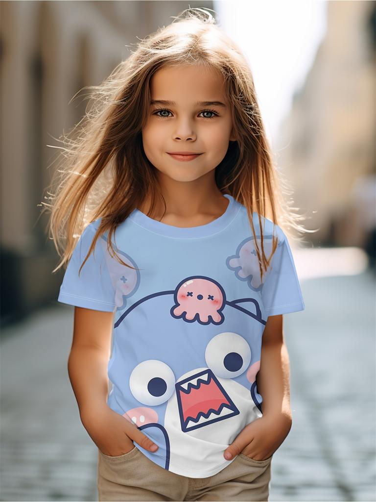 2024 Baby Summer Clothes Casual Short Sleeve Top Round Neck T-Shirt for Girls Tshirts Cartoon Outdoor Kawaii Teen Girl Clothes