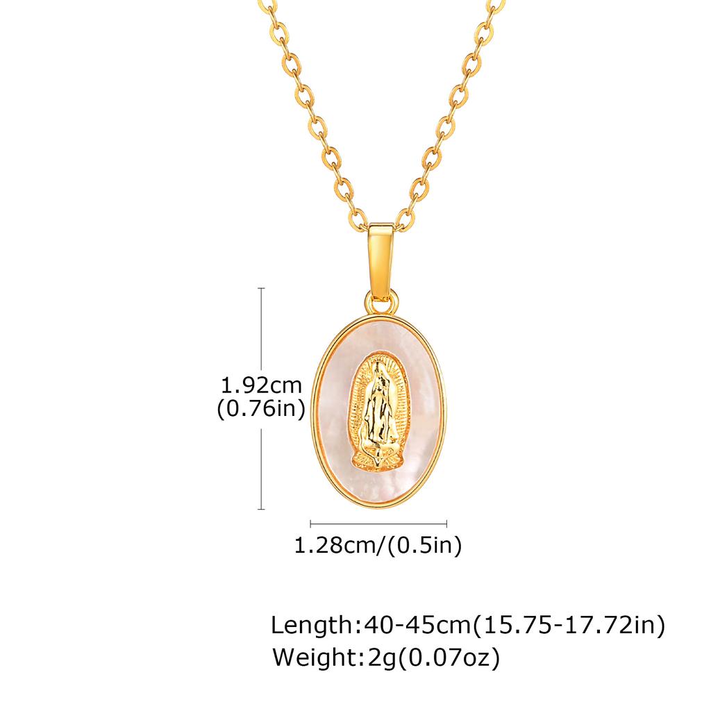 Vnox Guadalupe Virgin Mary Necklace for Women Teens, Gold Plated Oval Zircon Inlay Mary Pendant Collar Faith Gift