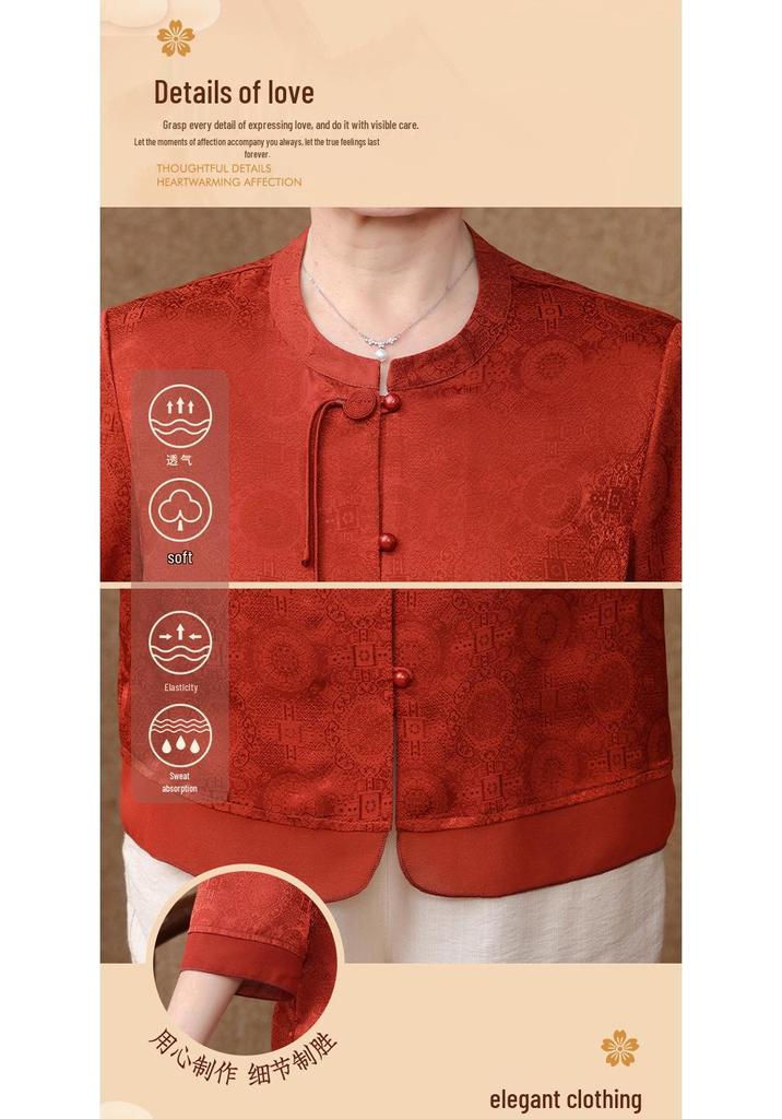 Women's Tang Suit Top: Seven-Sleeve Chinese Style for Middle-Aged & Elderly