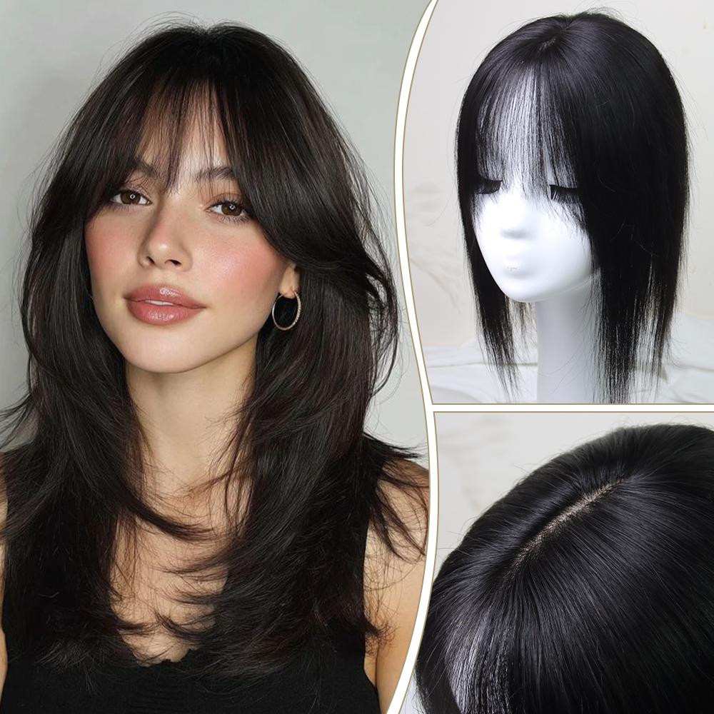 Women`s Human Hair Topper With Bangs